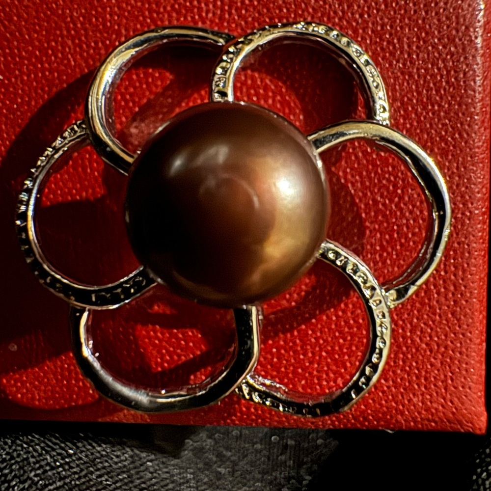Genuine brown 9-10 pearl silver plated pendant